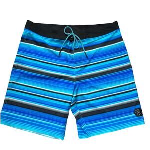 George Aqua Blue Striped Front Tie Swim Trunks Board Shorts size 36